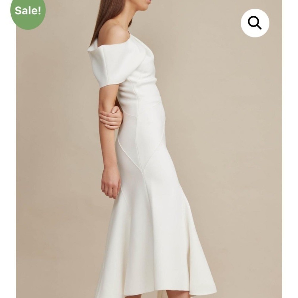 L'Espoir Asymmetrical Neckline Midi Paneled Dress White Sz S - Picture 11 of 15